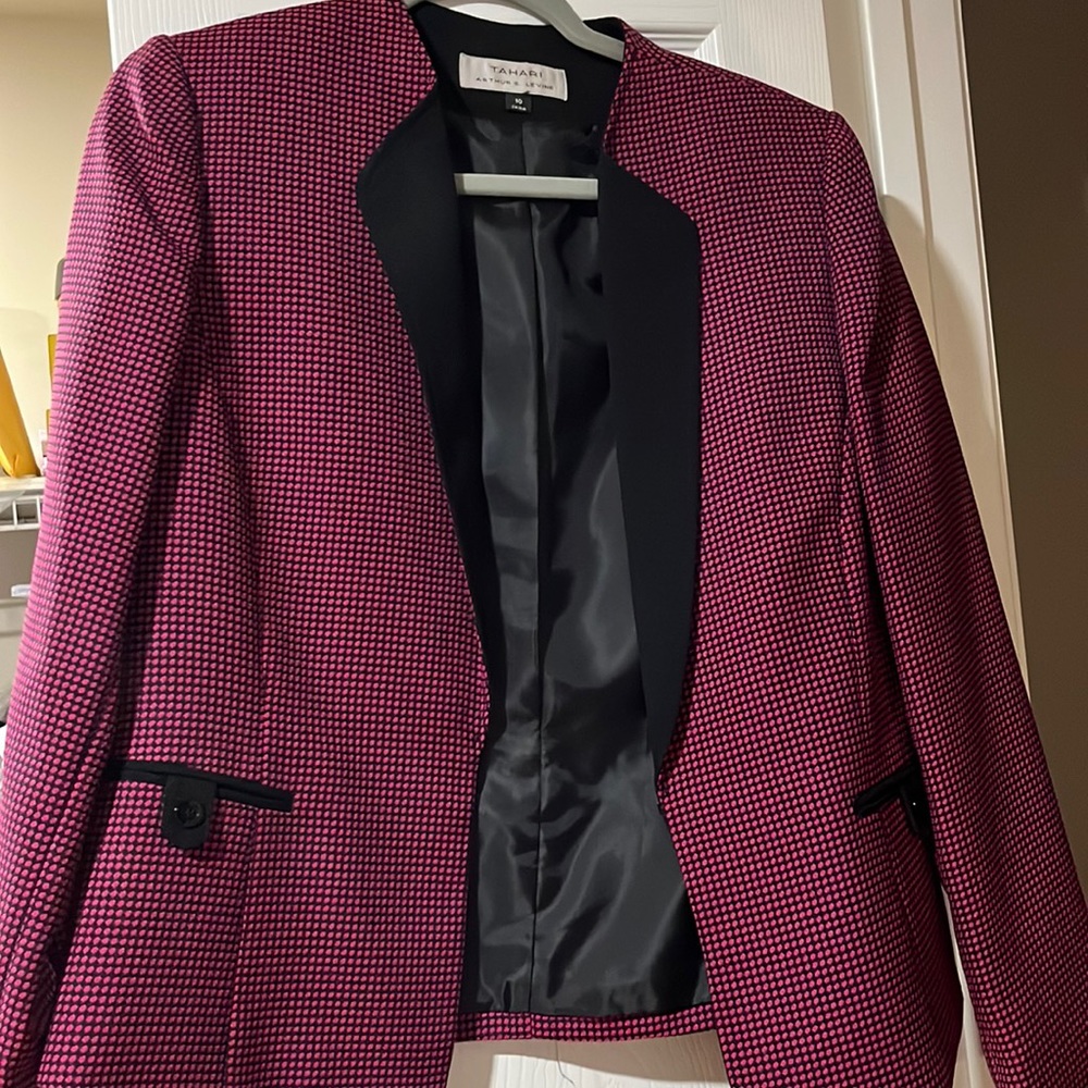 Tahari jacket blazer pink and black tweed sz 10